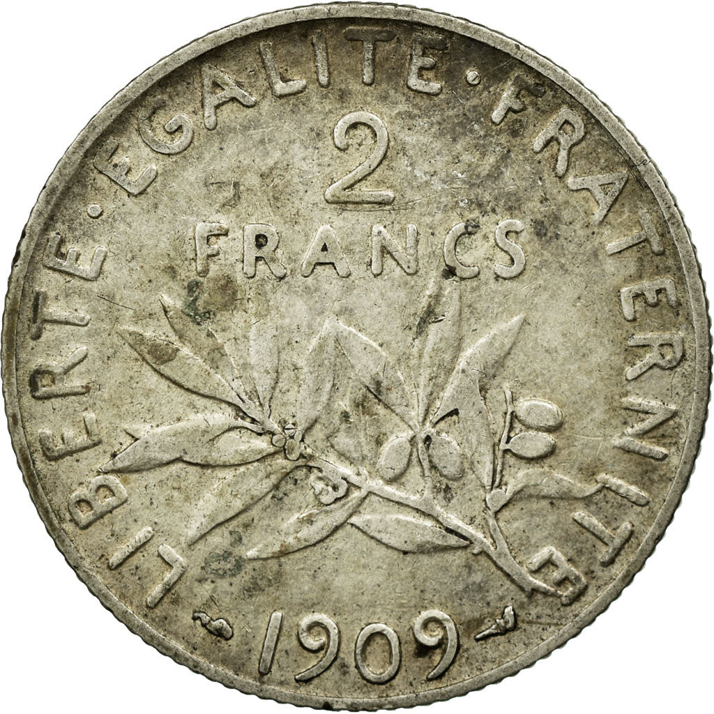 Coin, France, Semeuse, 2 Francs, 1909, EF(40-45), Silver, KM:845.1, Gadoury:532