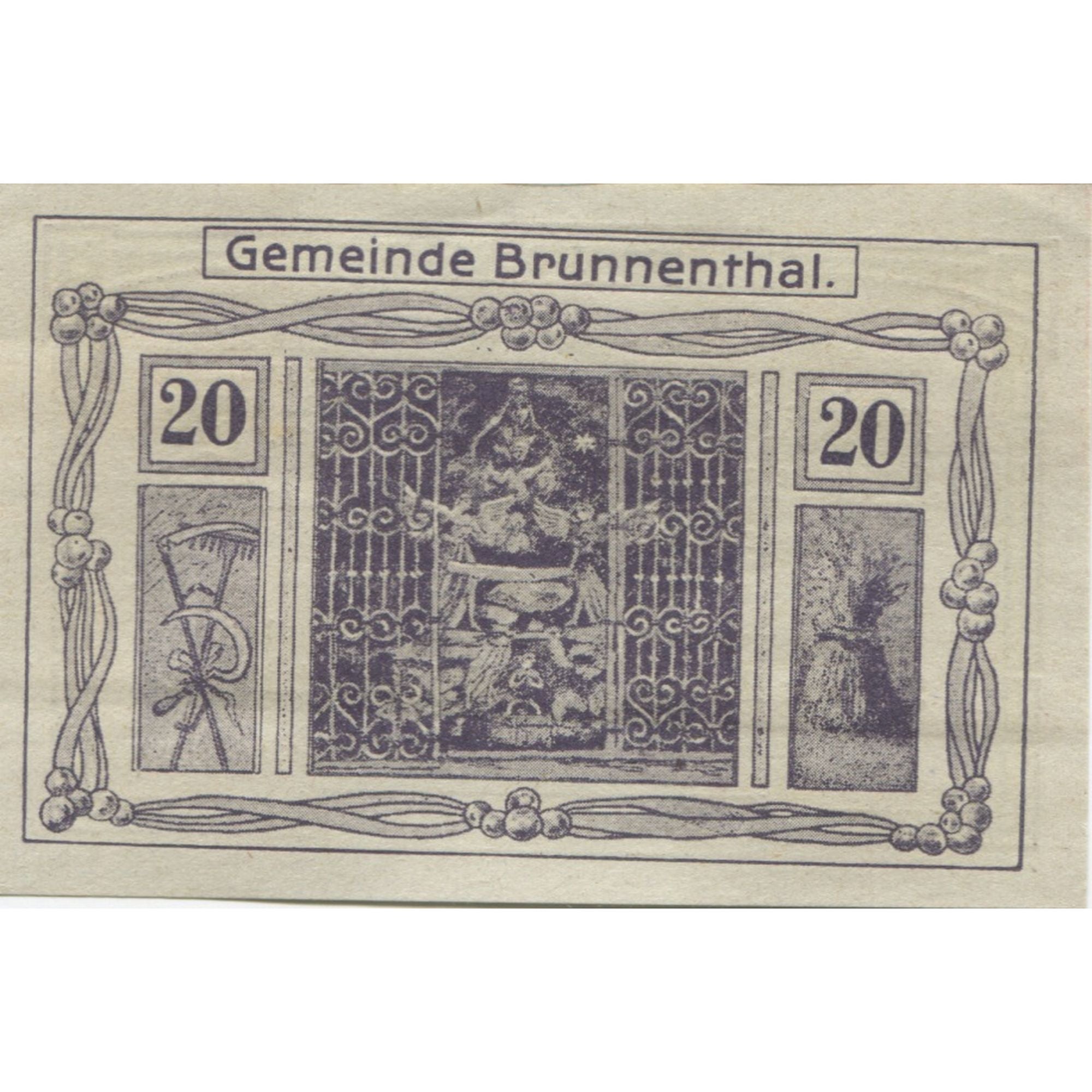 Banknote, Austria, Brunnenthal, 20 Heller, statue, 1920 UNC(63) Mehl:FS 111a