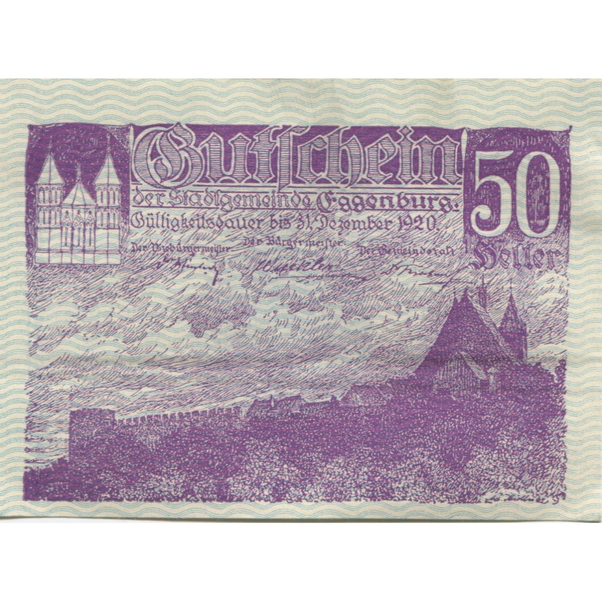 Banknote, Austria, Eggenburg, 50 Heller, château, 1920 UNC(63) Mehl:FS 162b