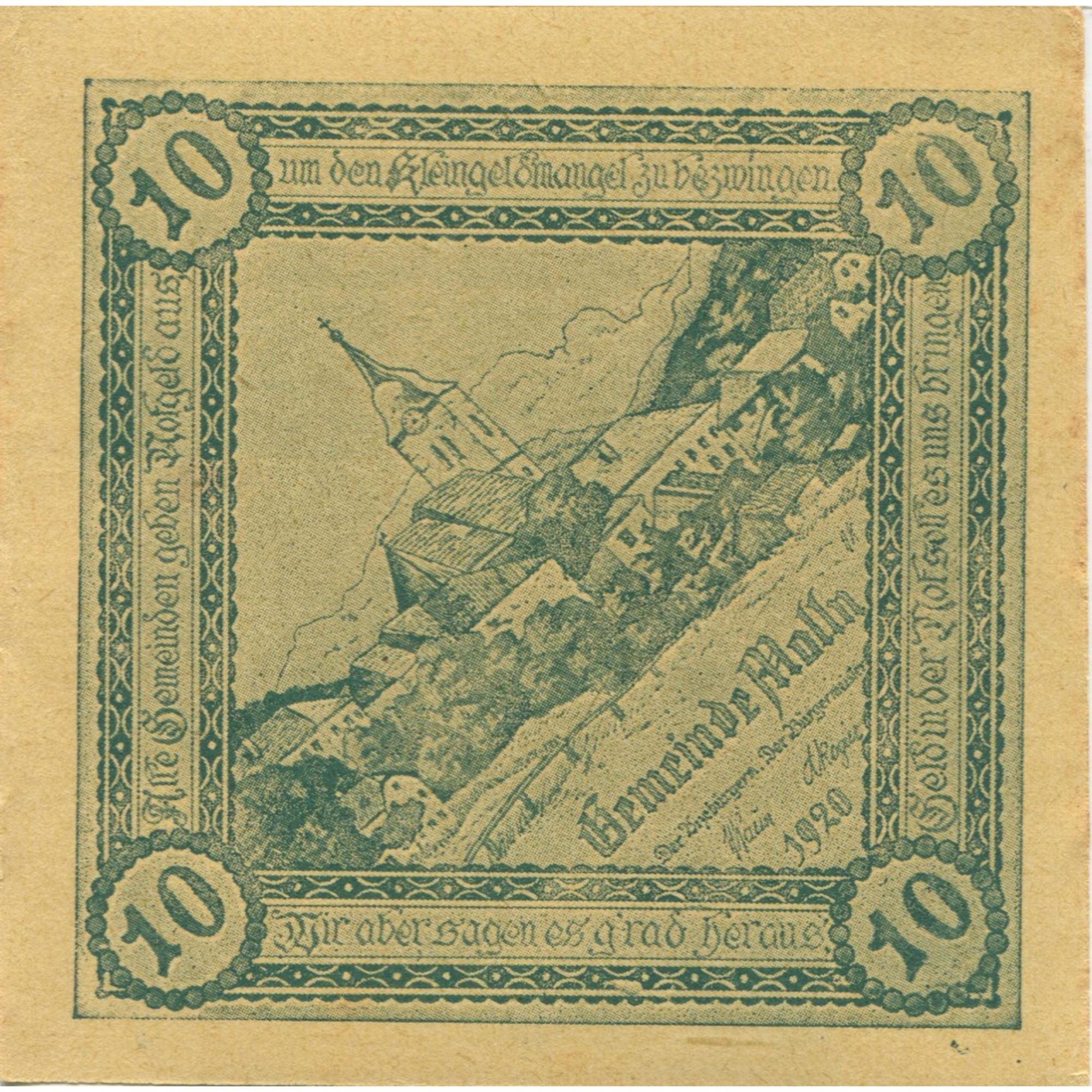 Banknote, Austria, Mölln, 10 Heller, Eglise 1920-08-31, UNC(63), Mehl:FS 625