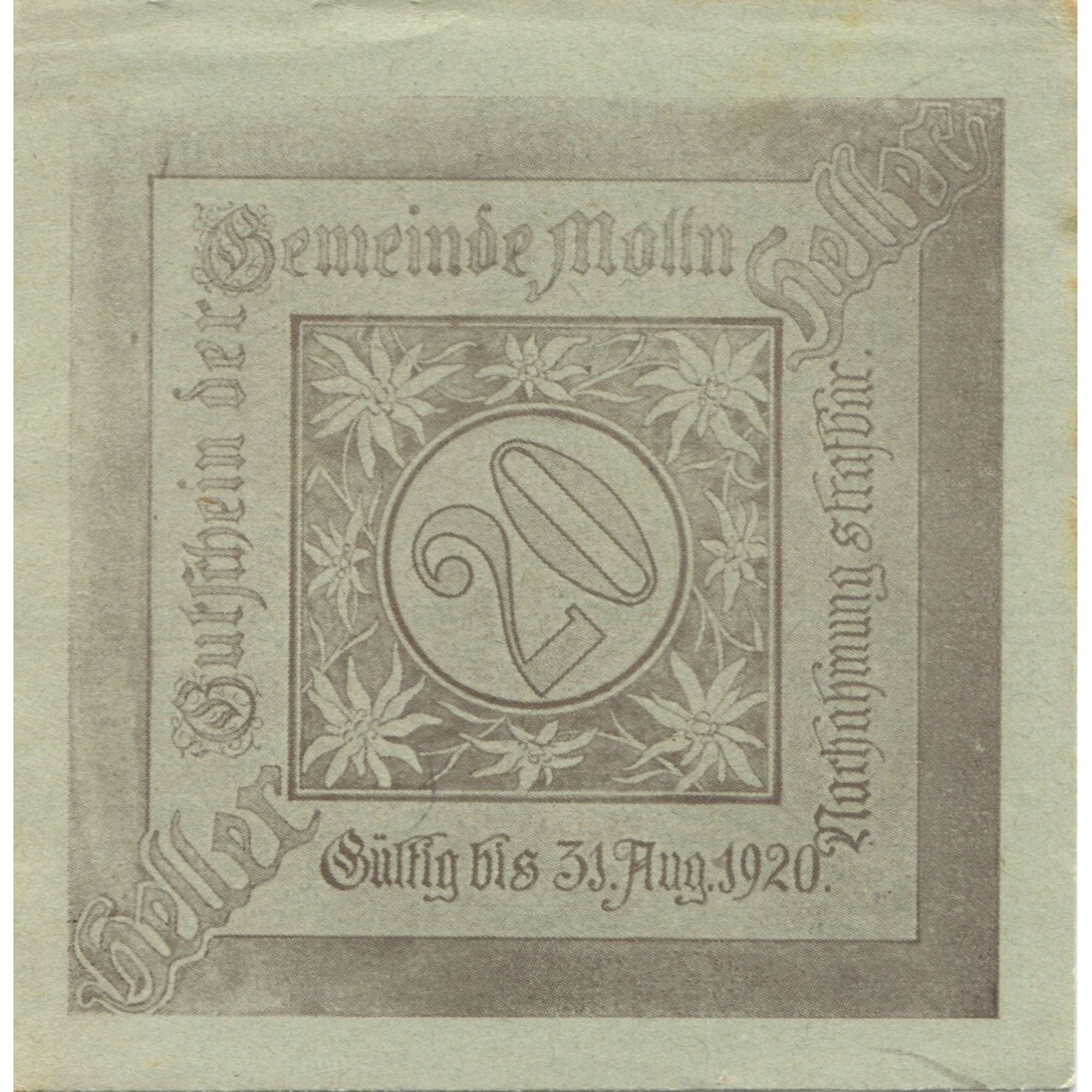 Banconote, Austria, Mölln, 20 Heller, paysage 1920-08-31, SPL-, Mehl:FS 625