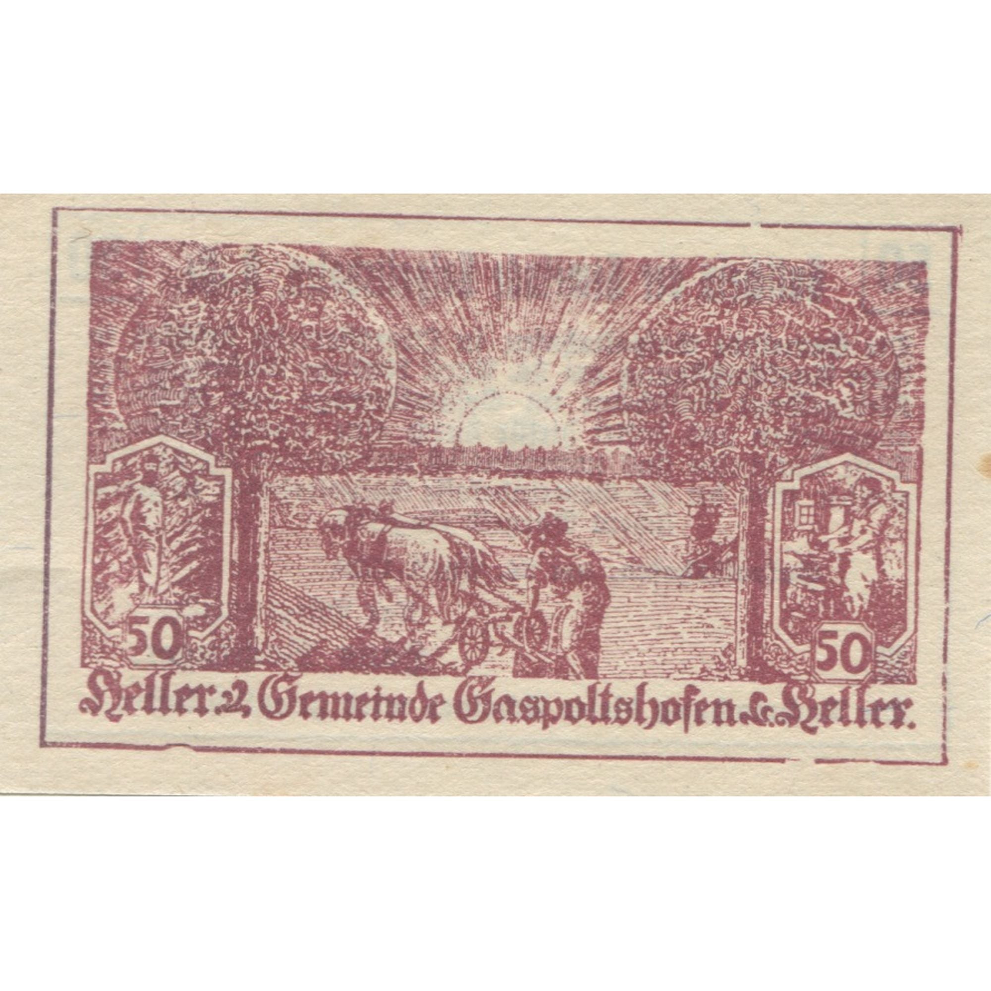 Banknote, Austria, Gaspoltshofen, 50 Heller, champs, 1920 UNC(63) Mehl:FS 225