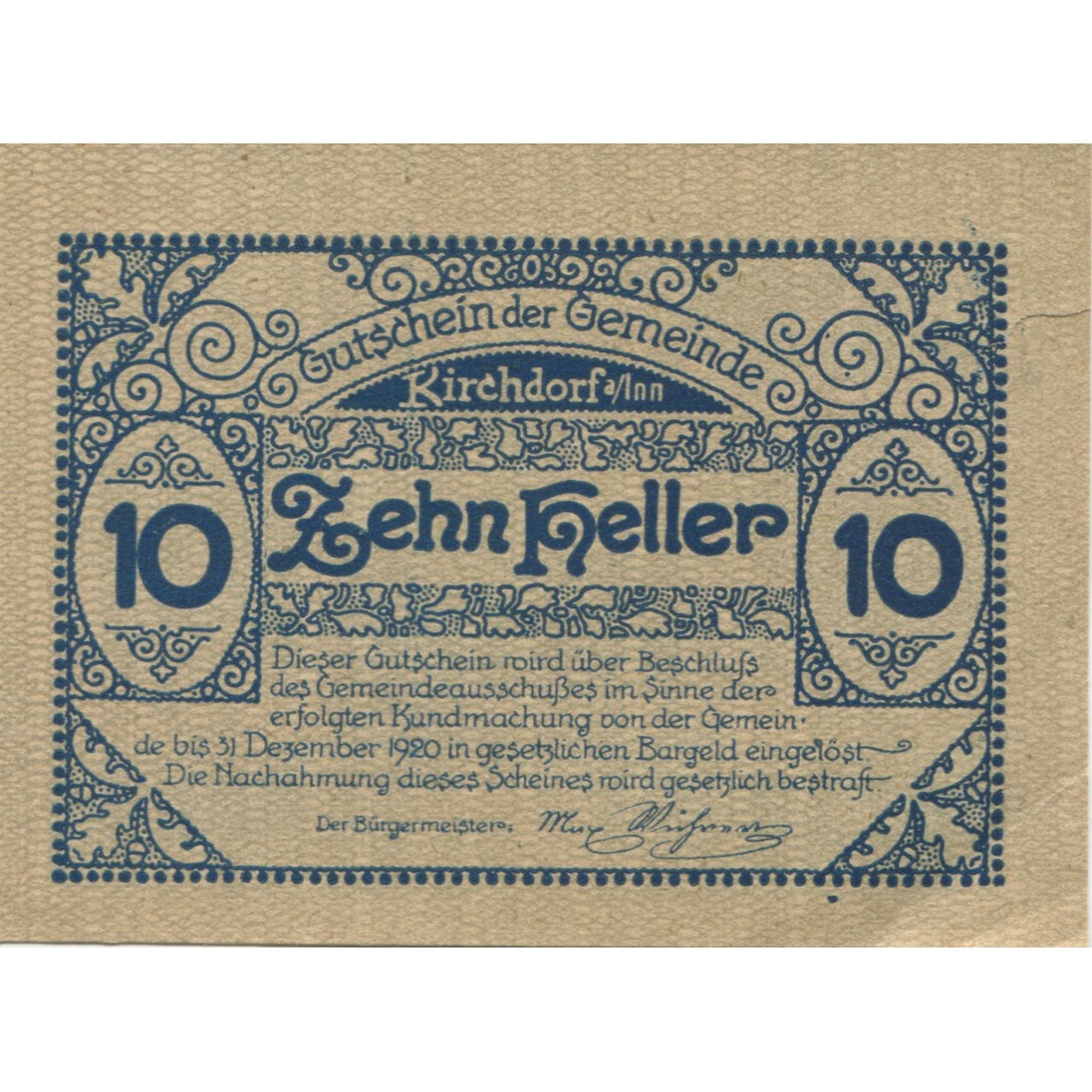 Banknote, Austria, Kirchdorf, 10 Heller, Eglise, 1920 UNC(63) Mehl:FS 444a