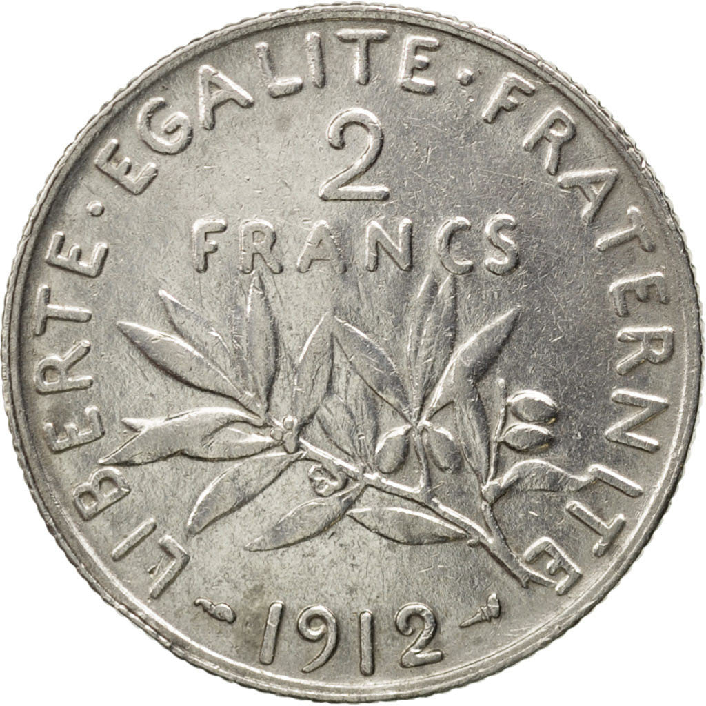 Munten, Frankrijk, Semeuse, 2 Francs, 1912, FR, Zilver, KM:845.1, Gadoury:532