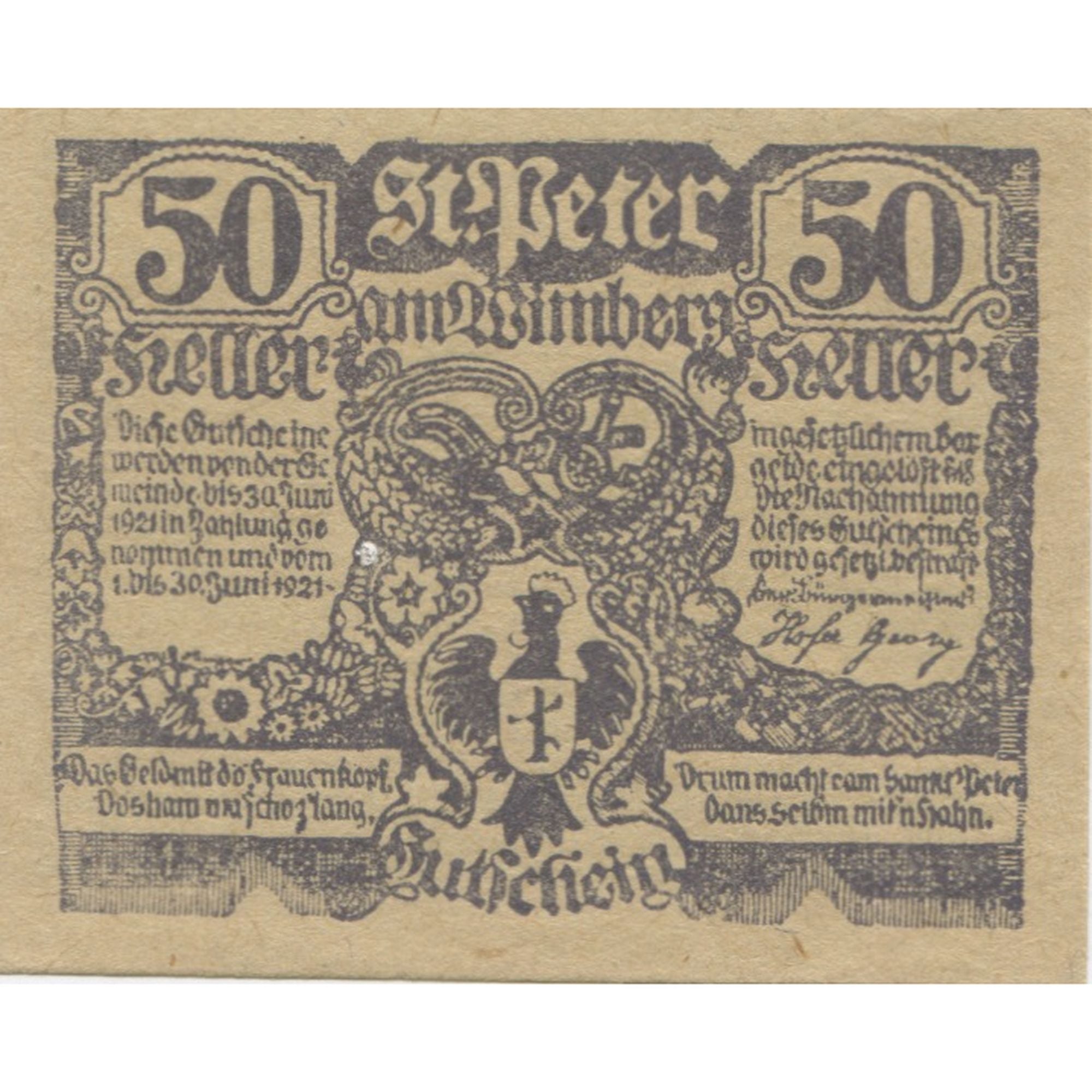 Banknote, Austria, St Peter, 50 Heller, village 1921-06-30, UNC(63) Mehl:FS 926
