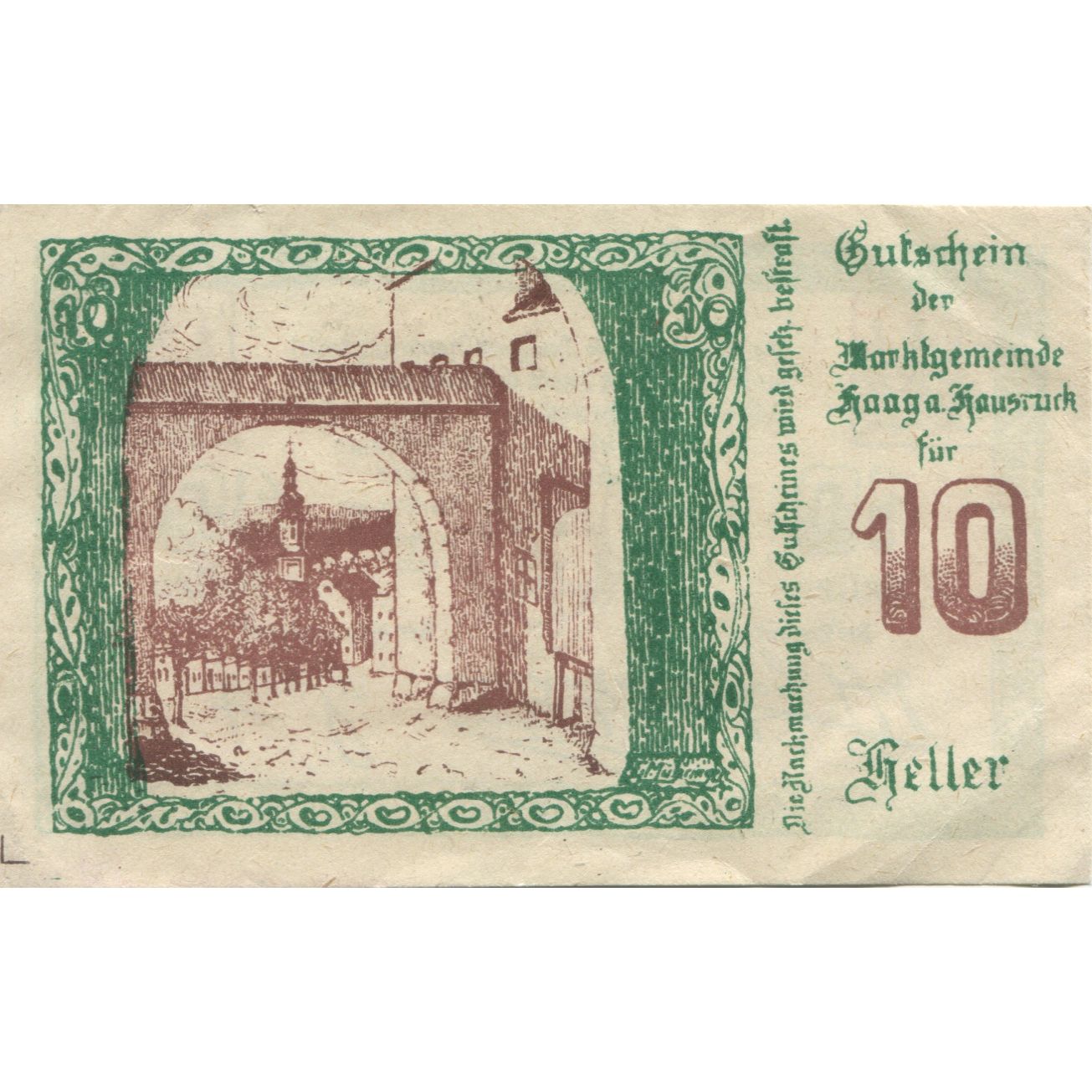 Biljet, Oostenrijk, Haag, 10 Heller, Blason, 1920, SUP, Mehl:FS 322a