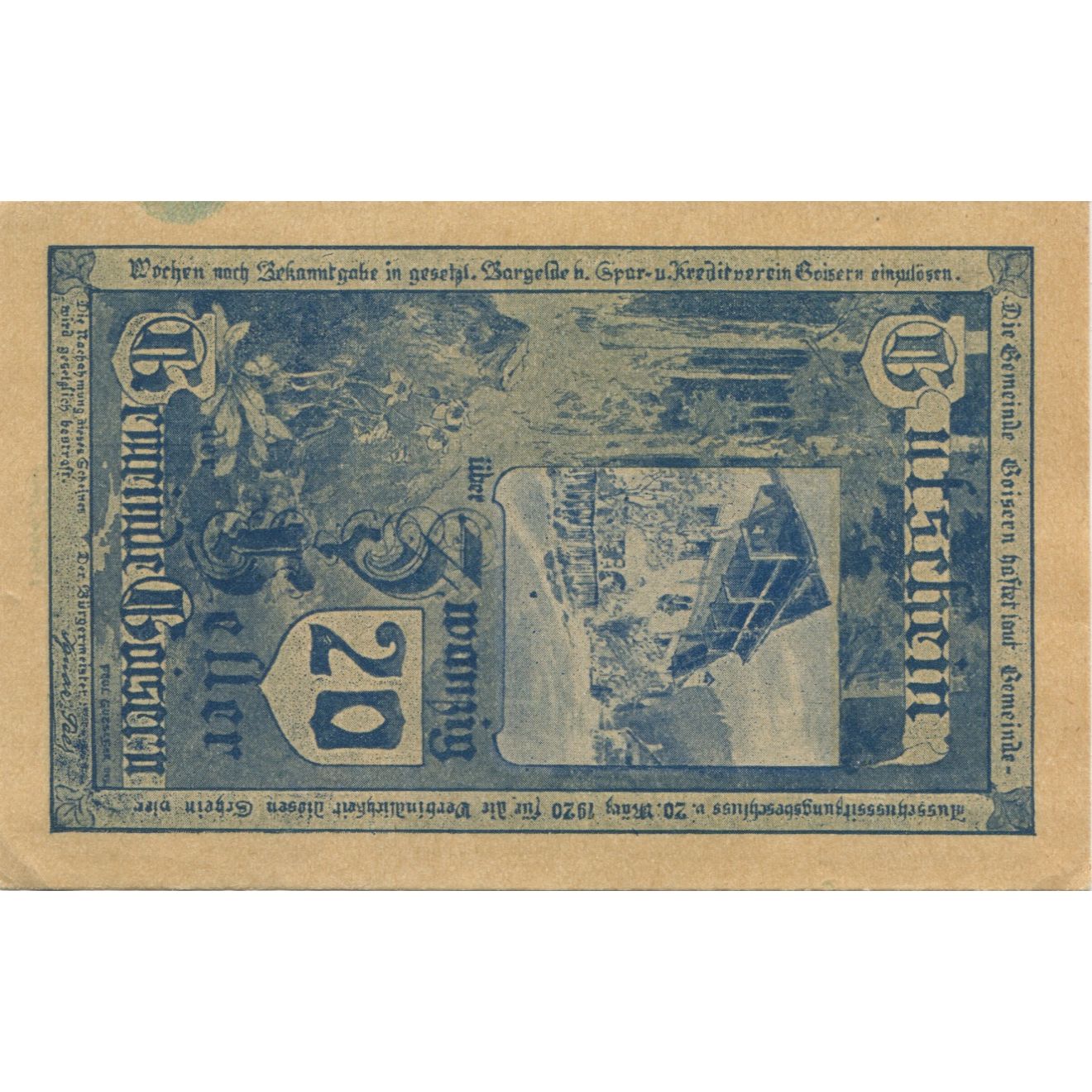 Banknote, Austria, Goisern, 20 Heller, chalet, 1920, AU(55-58), Mehl:FS 247I