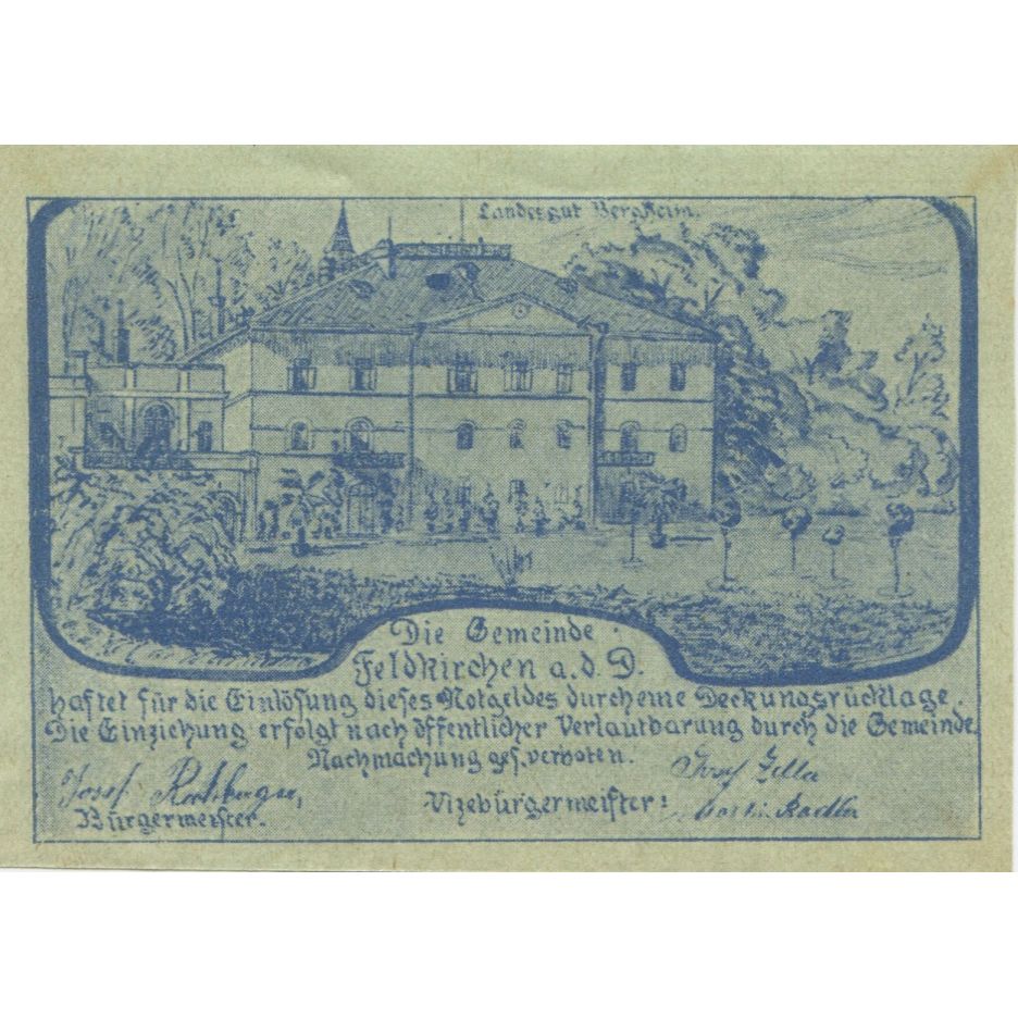 Banknote Austria Feldkirchen, 50Heller, paysage, 1920, UNC(60-62), Mehl:FS 197a