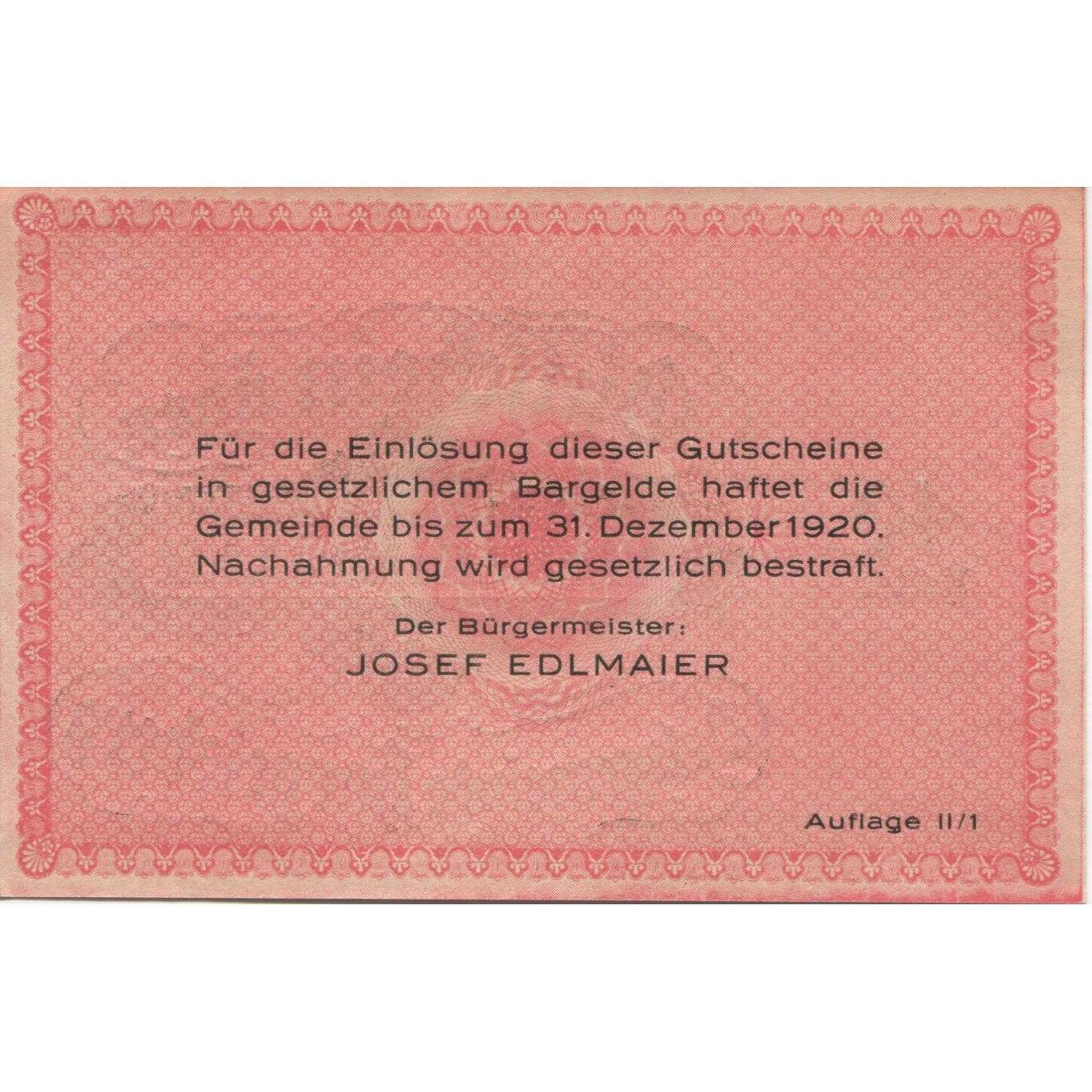Banknote, Austria, Hargelsberg, 40 Heller, Texte, 1920 UNC(63) Mehl:FS 349IIa
