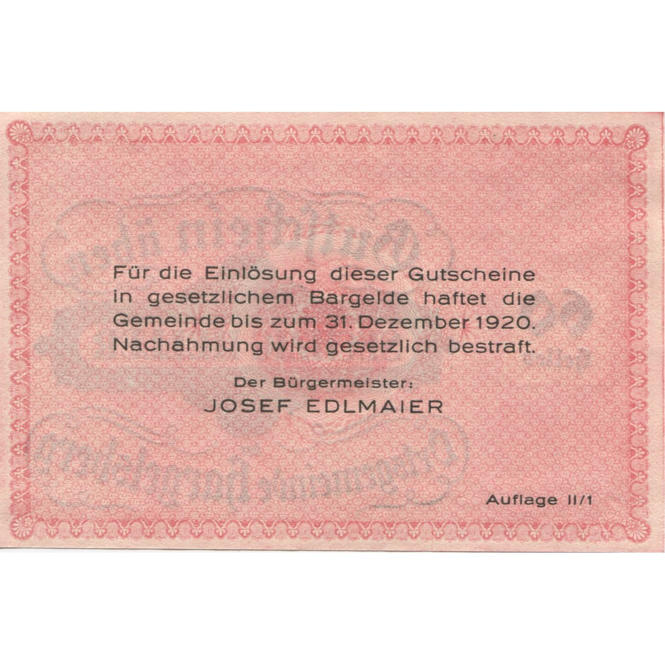 Banknote, Austria, Hargelsberg, 60 Heller, Texte, 1920, UNC(63) Mehl:FS 349IIa