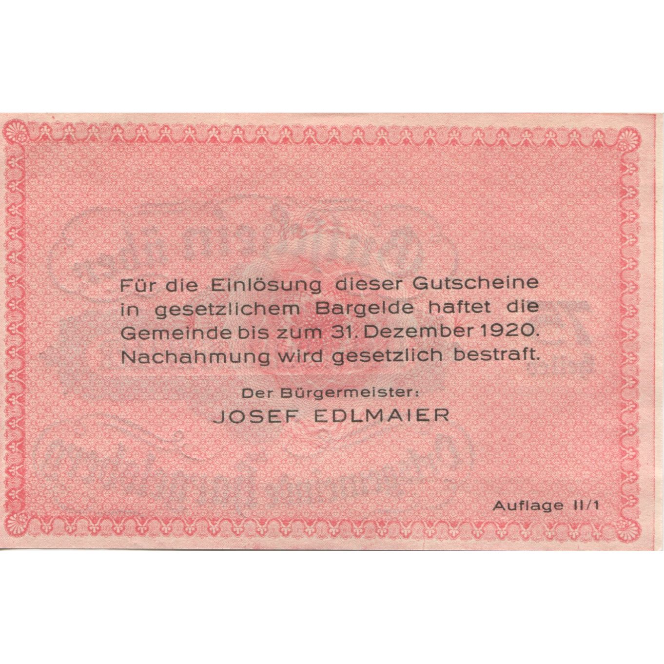 Banknote, Austria, Hargelsberg, 75 Heller, Texte, 1920, UNC(63) Mehl:FS 349IIa