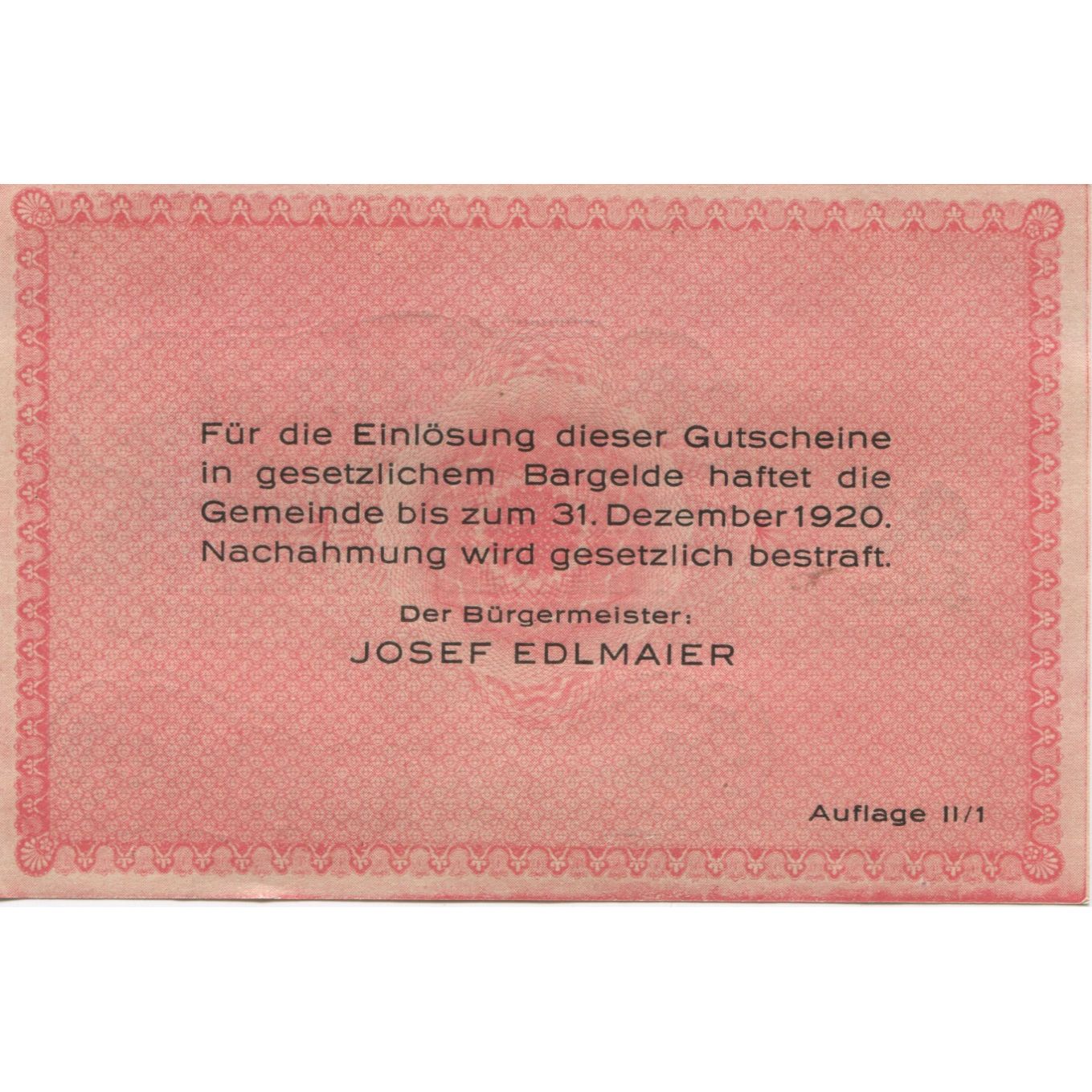 Banknote, Austria, Hargelsberg, 90 Heller, Texte, 1920 UNC(63) Mehl:FS 349IIa