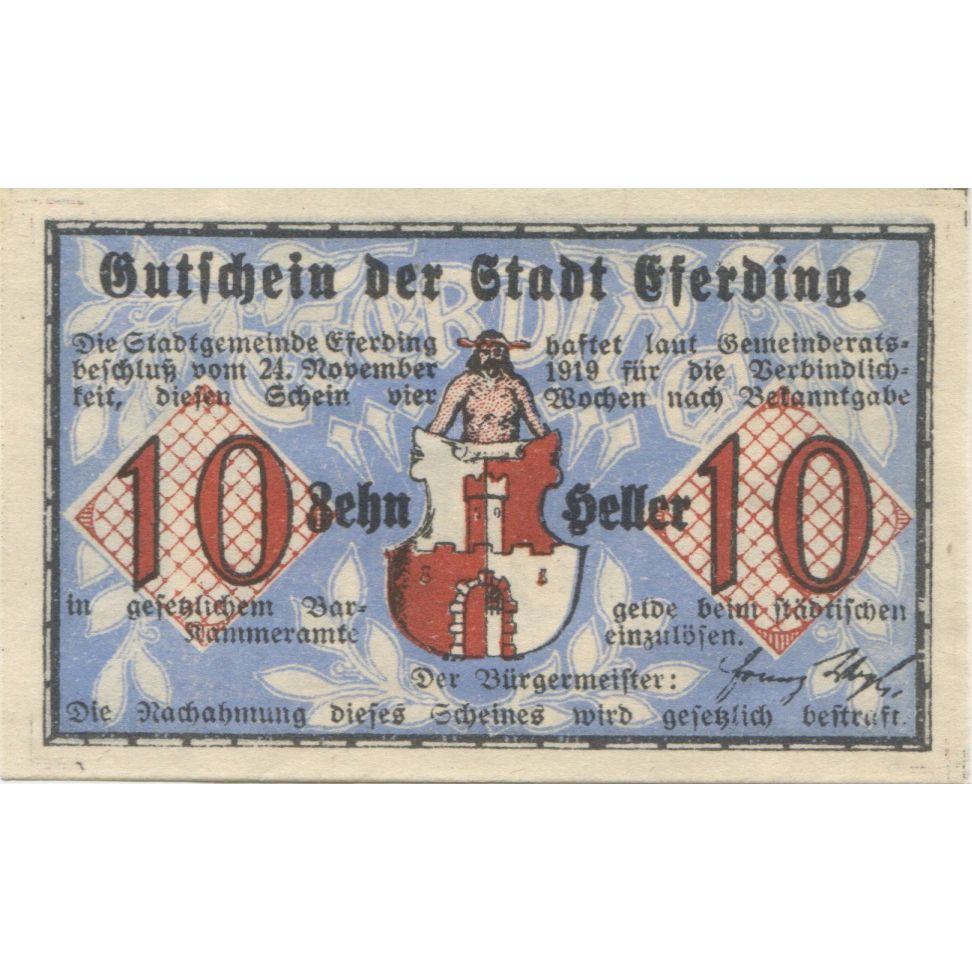 Banknote, Austria, Eferding, 10 Heller, village, 1919, UNC(63), Mehl:FS 152
