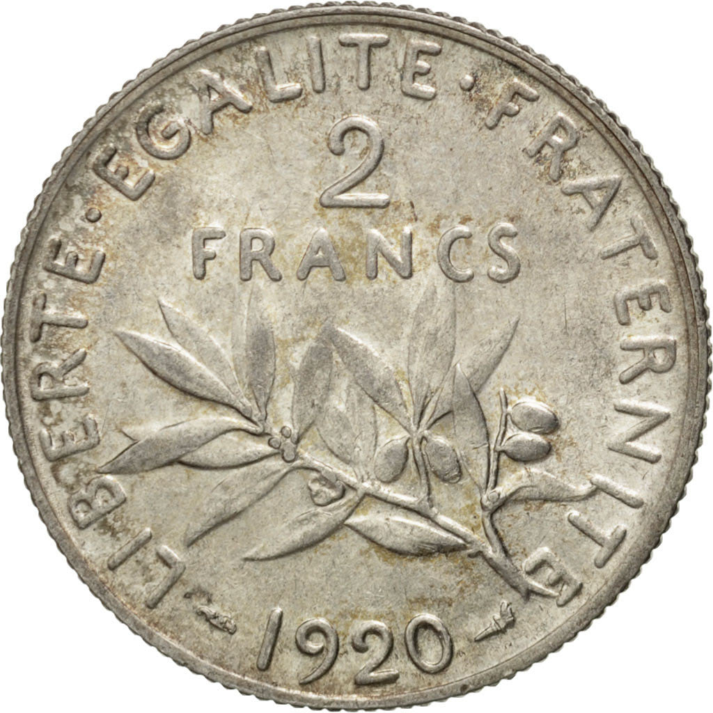 Coin, France, Semeuse, 2 Francs, 1920, MS(60-62), Silver, KM:845.1, Gadoury:532