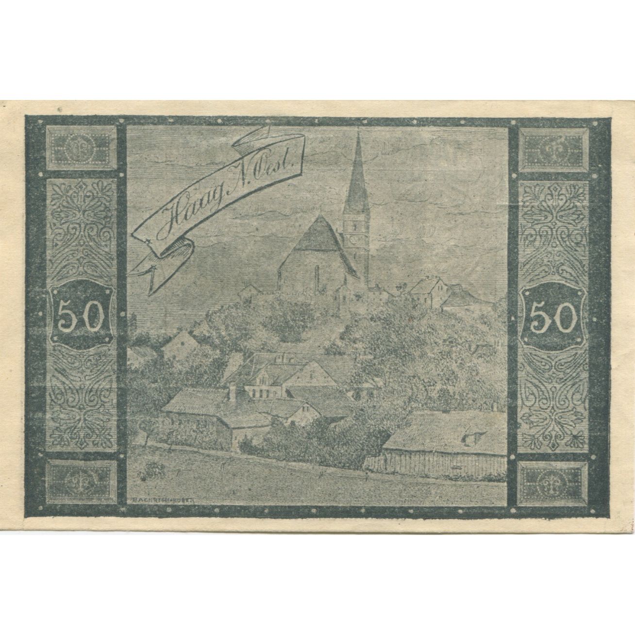 Biljet, Oostenrijk, Haag, 50 Heller, Eglise, 1920-12-31, SPL, Mehl:FS 318VIb