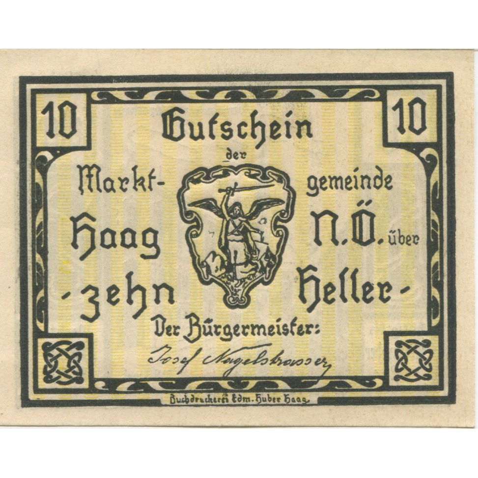 Banknote, Austria, Haag, 10 Heller, rue 1920-12-31, UNC(63) Mehl:FS 318VIb