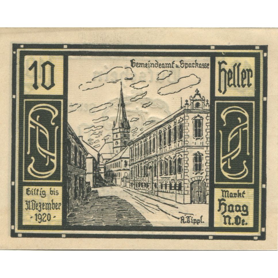 Banknote, Austria, Haag, 10 Heller, rue 1920-12-31, UNC(63) Mehl:FS 318VIb