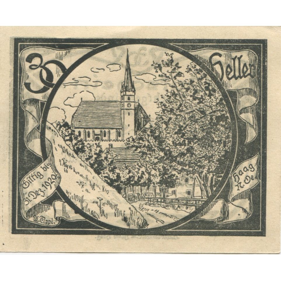 Banknote, Austria, Haag, 30 Heller, Eglise 1920-12-31, UNC(63), Mehl:FS 318VIb
