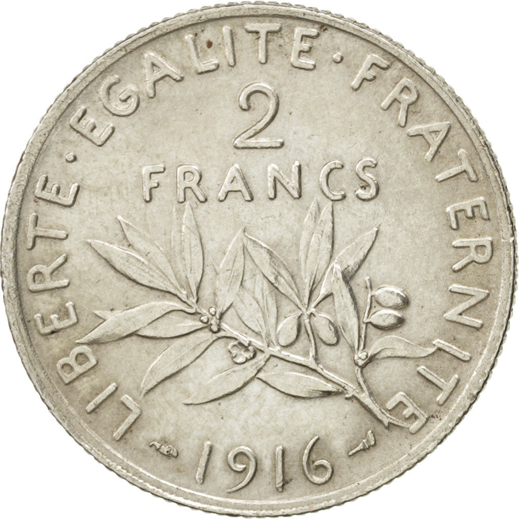 FRANCE, Semeuse, 2 Francs, 1915, Paris, KM #845.1, MS(60-62), Silver, 27,...