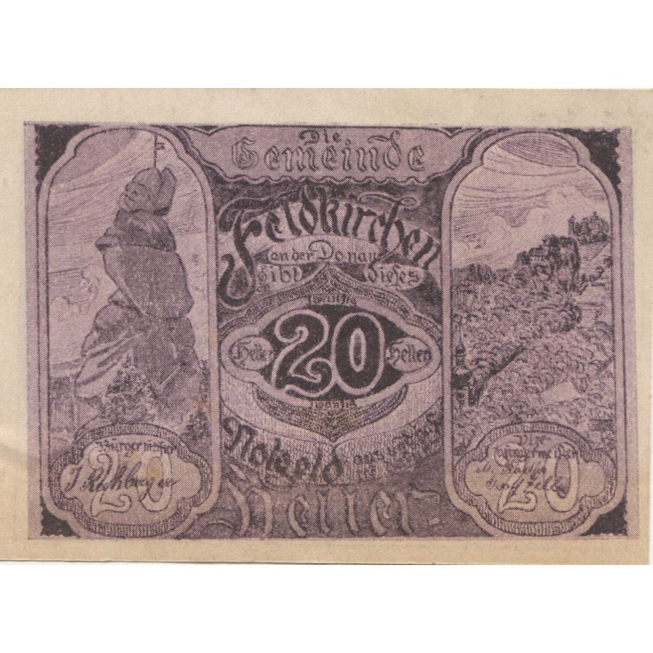 Billete, Austria, Feldkirchen, 20 Heller, rocher, 1920, SC, Mehl:FS 197a