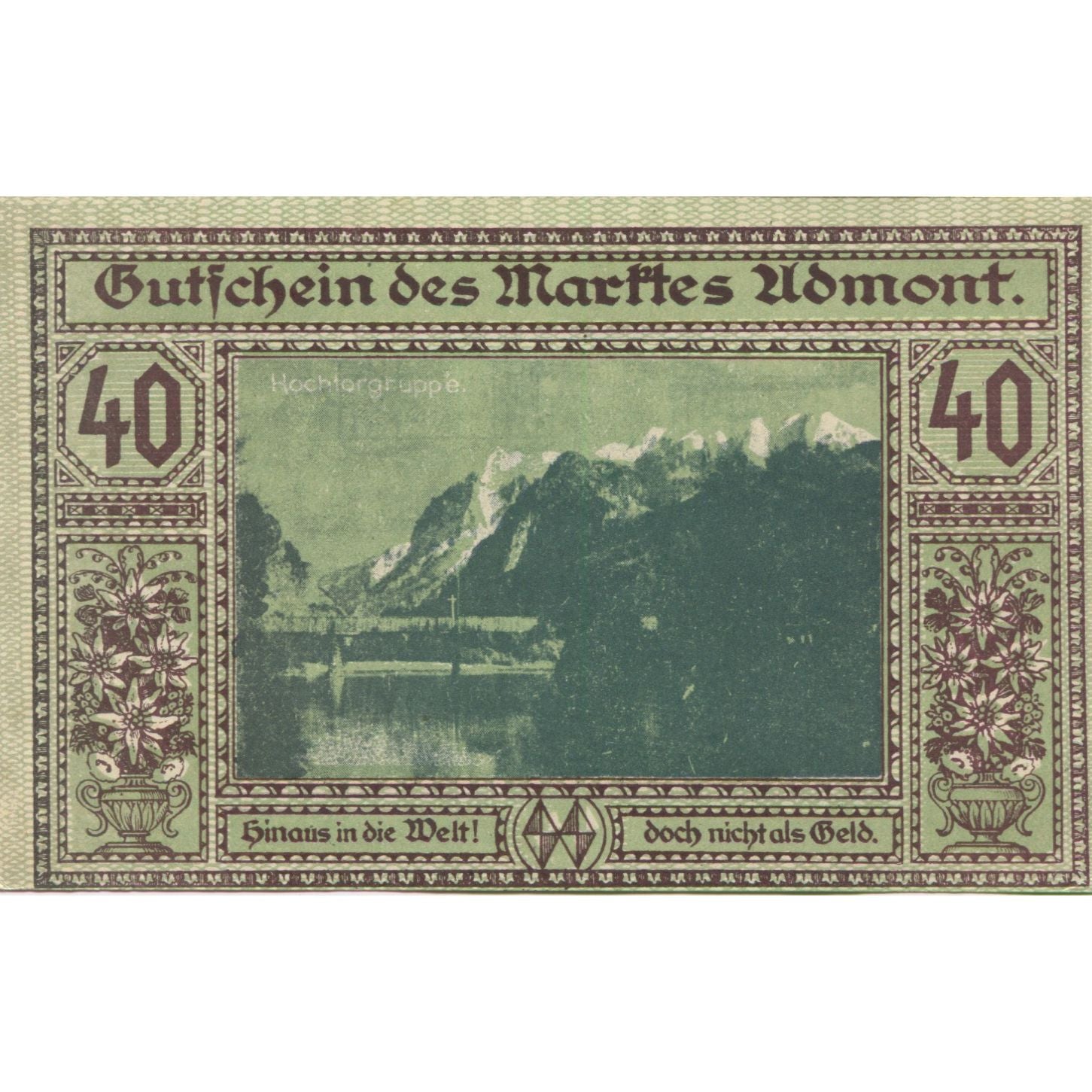 Banknote, Austria, Admont, 40 Heller, montagne, 1920, UNC(63), Mehl:FS 6a