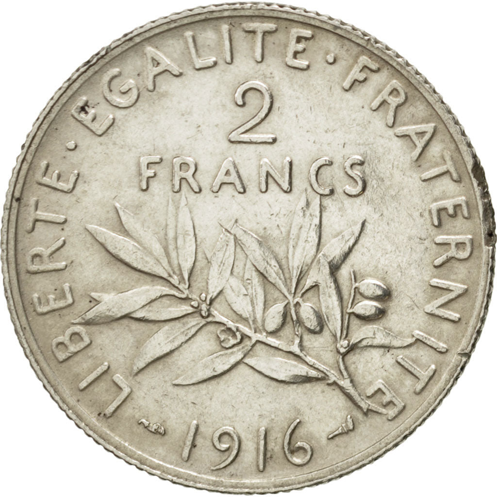 FRANCE, Semeuse, 2 Francs, 1916, Paris, KM #845.1, AU(55-58), Silver, 27,...