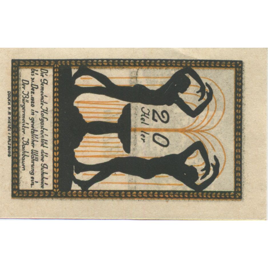 Banknote, Austria, Bad hofgastein, 20 Heller, Eglise, 1920 UNC(63) Mehl:FS 384Ic