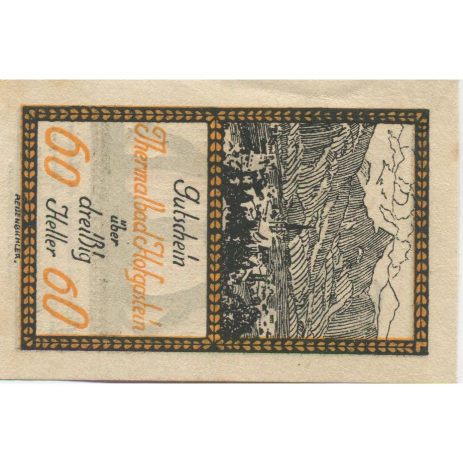 Billet, Autriche, Bad hofgastein, 60 Heller, paysage, 1920 SPL Mehl:FS 384Ic