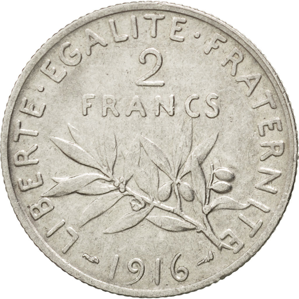 FRANCE, Semeuse, 2 Francs, 1916, Paris, KM #845.1, EF(40-45), Silver, 27,...