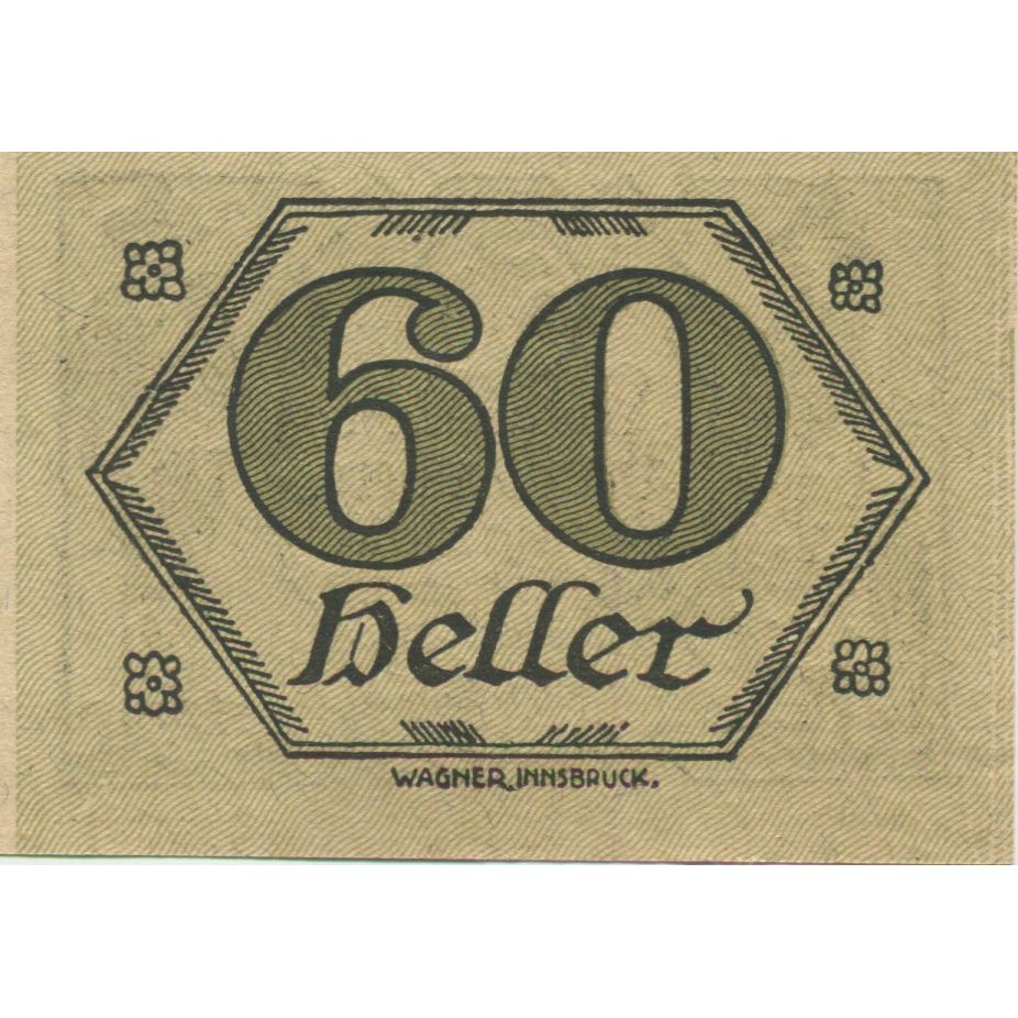 Banknote, Austria, Brandenberg, 60 Heller, personnage, 1920 UNC(63) Mehl:FS 99d