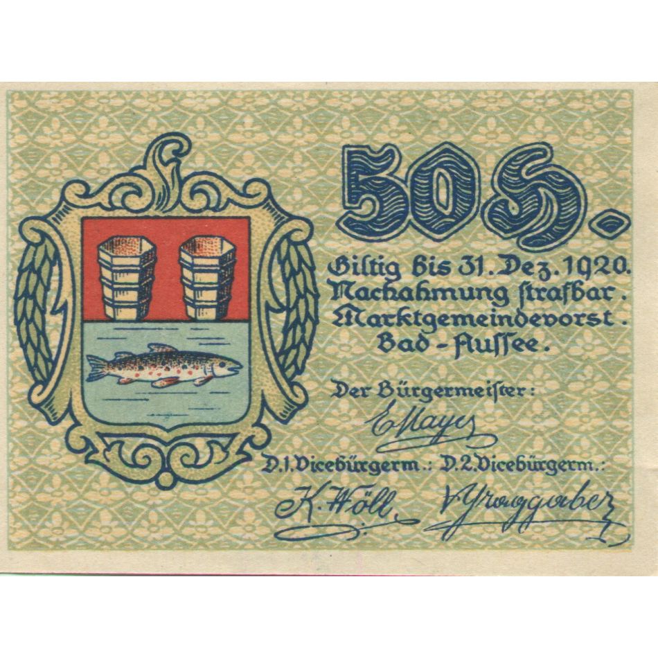 Banknote, Austria, Bad Aussee, 50 Heller, village, 1920, UNC(63) Mehl:FS 73