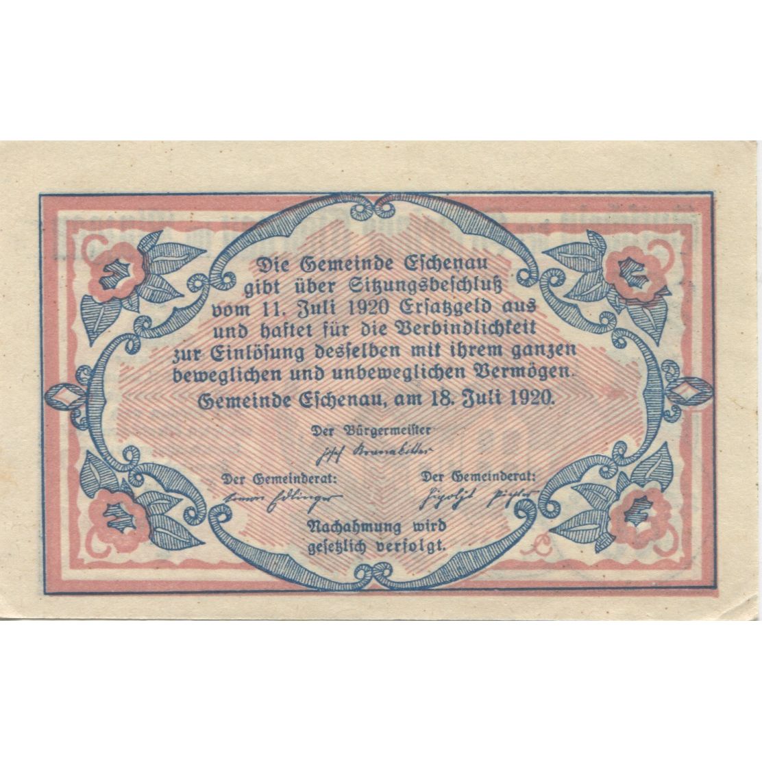 Billete, Austria, Eschenau, 20 Heller, Eglise, 1920, SC, Mehl:FS 188b