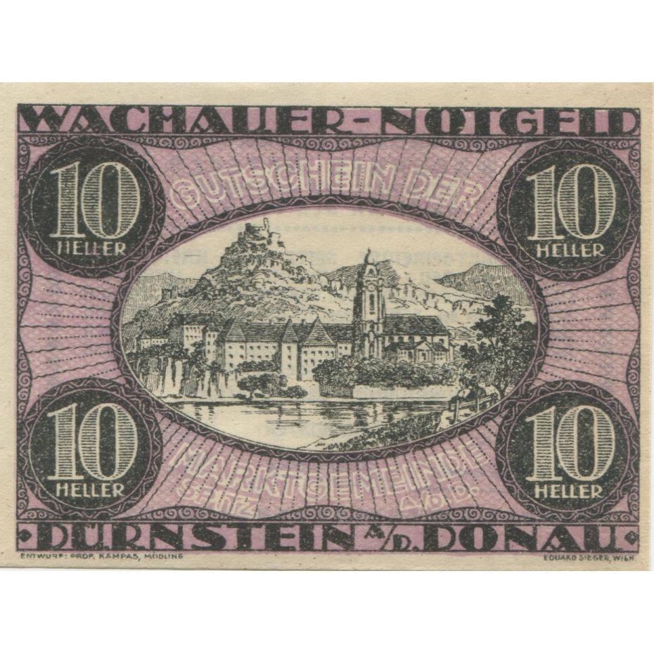 Billet, Autriche, Dürnstein, 10 Heller, paysage 1920-09-30, SPL Mehl:FS 1122.3II