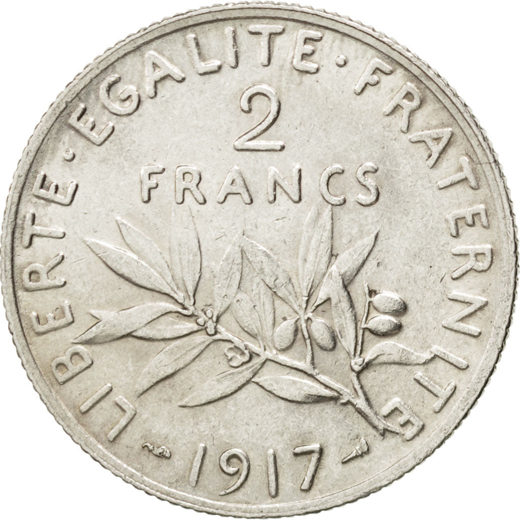 FRANCE, Semeuse, 2 Francs, 1917, Paris, KM #845.1, AU(55-58), Silver, 27,...