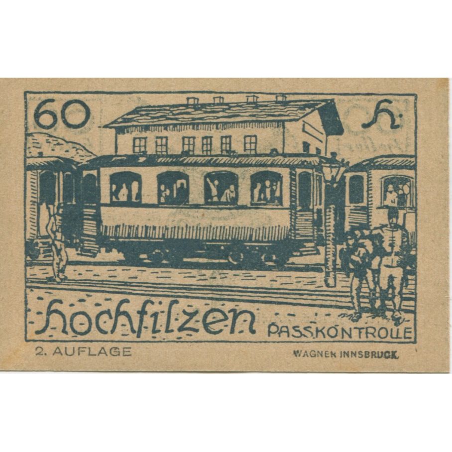 Billet, Autriche, Hochfilzen, 60 Heller, gare 1920-12-31, SPL Mehl:FS 382a