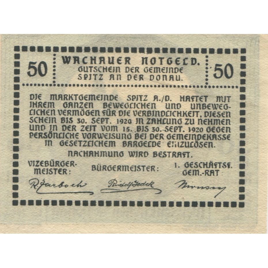 Billete, Austria, Weissenkirchen, 50 Heller, château, 1920 SC Mehl:FS 1122.8II