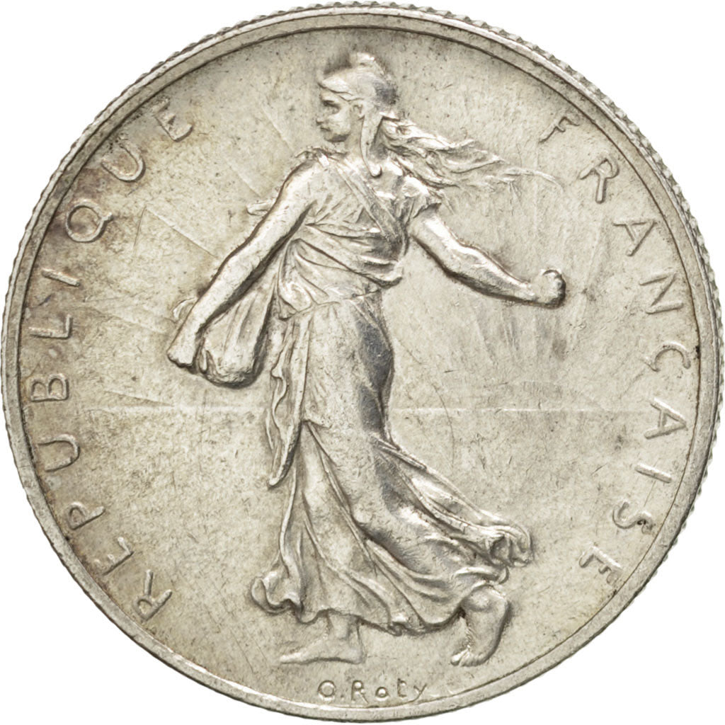 FRANCE, Semeuse, 2 Francs, 1918, Paris, KM #845.1, AU(55-58), Silver, 27,...