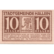 Geldschein, Österreich, Hallein, 10 Heller, Texte, 1920 UNZ- Mehl:FS 344Ia