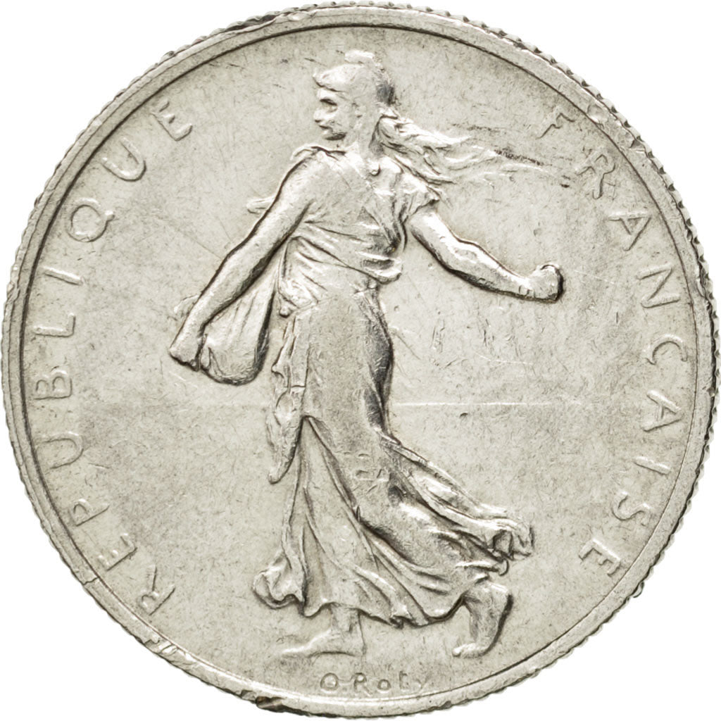 FRANCE, Semeuse, 2 Francs, 1918, Paris, KM #845.1, EF(40-45), Silver, 27,...