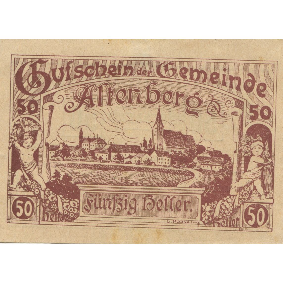Billet, Autriche, Altenberg, 50 Heller, village 1920-05-15, SPL, Mehl:FS 25a