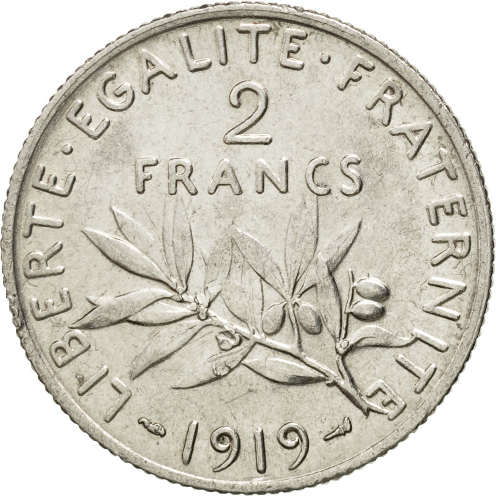 FRANCE, Semeuse, 2 Francs, 1919, Paris, KM #845.1, AU(55-58), Silver, 27,...