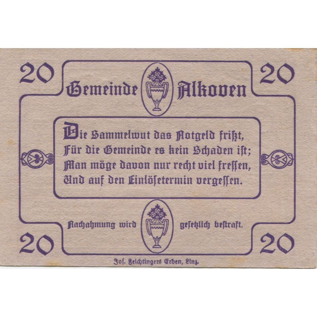 Banknote, Austria, Alkoven, 20 Heller, Eglise, 1920 UNC(63) Mehl:FS 18Ia