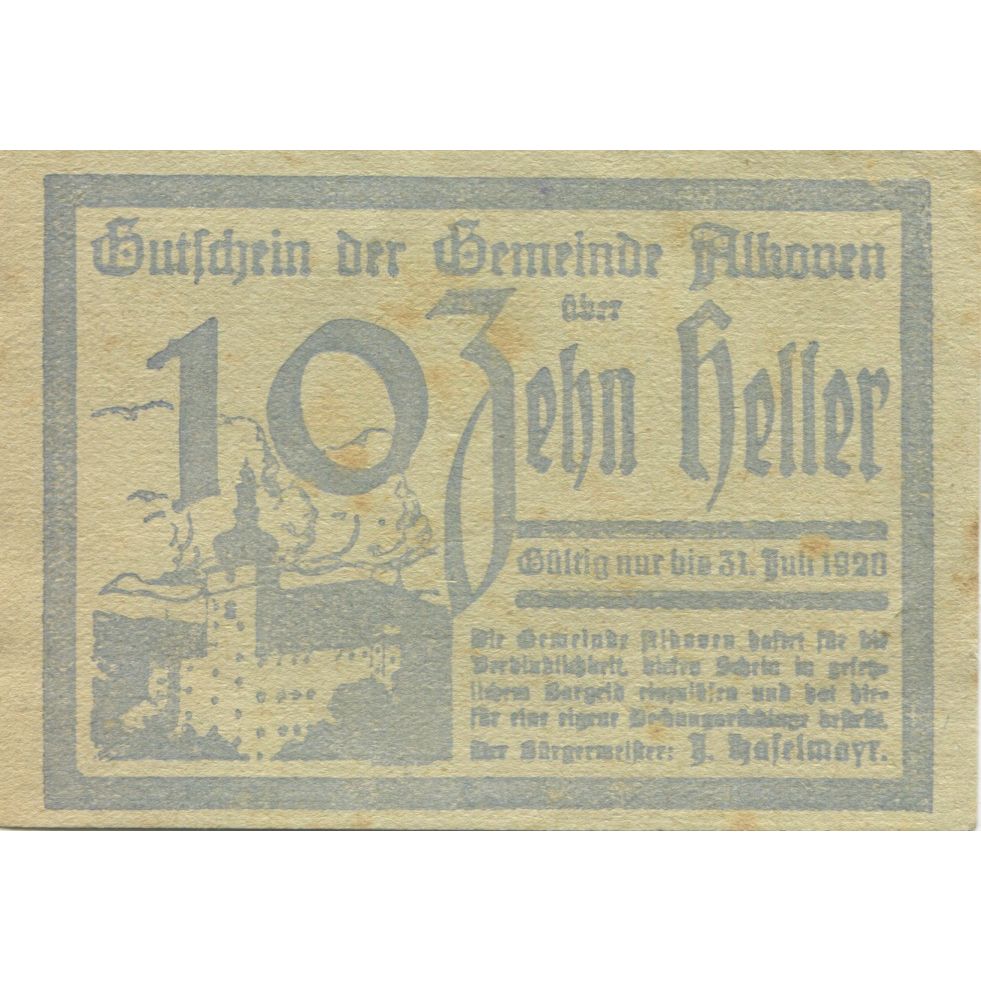 Banknote, Austria, Alkoven, 10 Heller, Eglise, 1920, UNC(63) Mehl:FS 18Ia