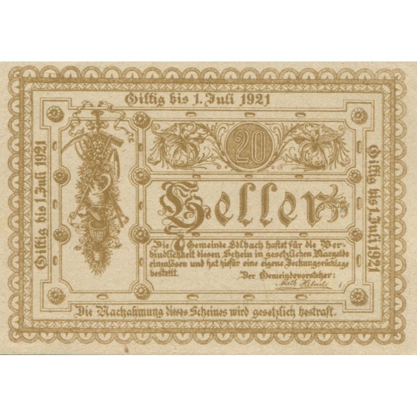 Banknote, Austria, edlbach, 20 Heller, texte 1, 1921-07-01, UNC(63) Mehl:FS 150a