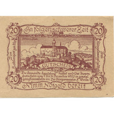 Banknote, Austria, Eggelsberg, 20 Heller, château, 1920 UNC(63) Mehl:FS 160Ia