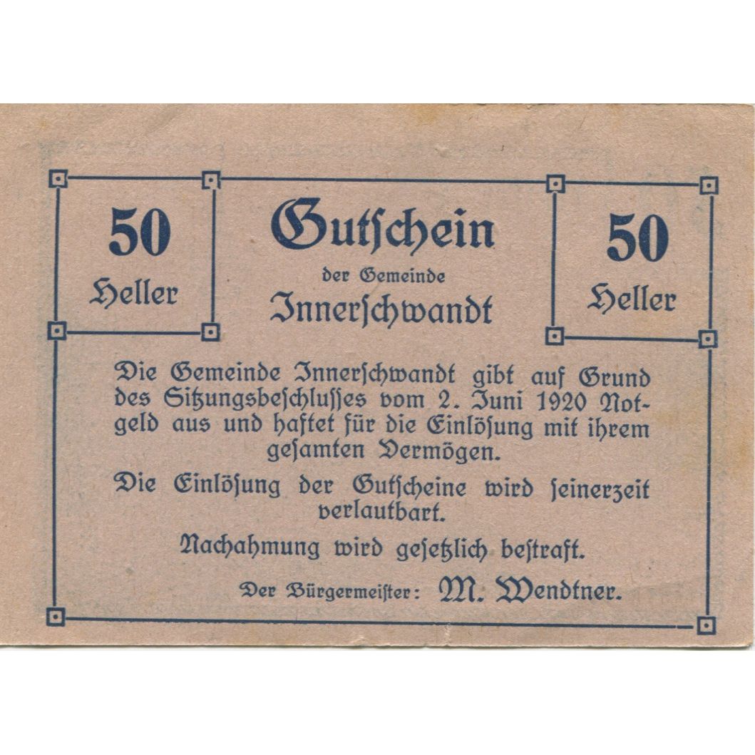 Banknote, Austria, Innerschwand, 50 Heller, gare, 1920, UNC(60-62), Mehl:FS 408