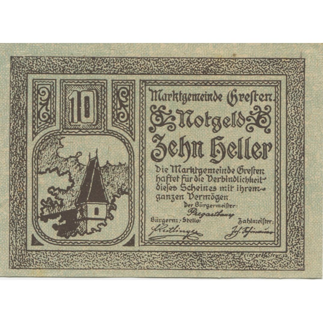 Banknote, Austria, Gresten, 10 Heller, château, 1920 UNC(63) Mehl:FS 278Ib