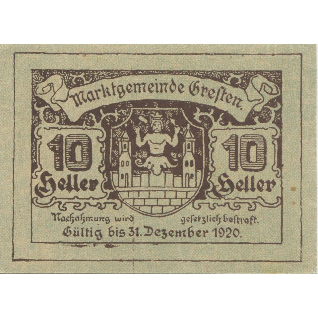 Banknote, Austria, Gresten, 10 Heller, château, 1920 UNC(63) Mehl:FS 278Ib