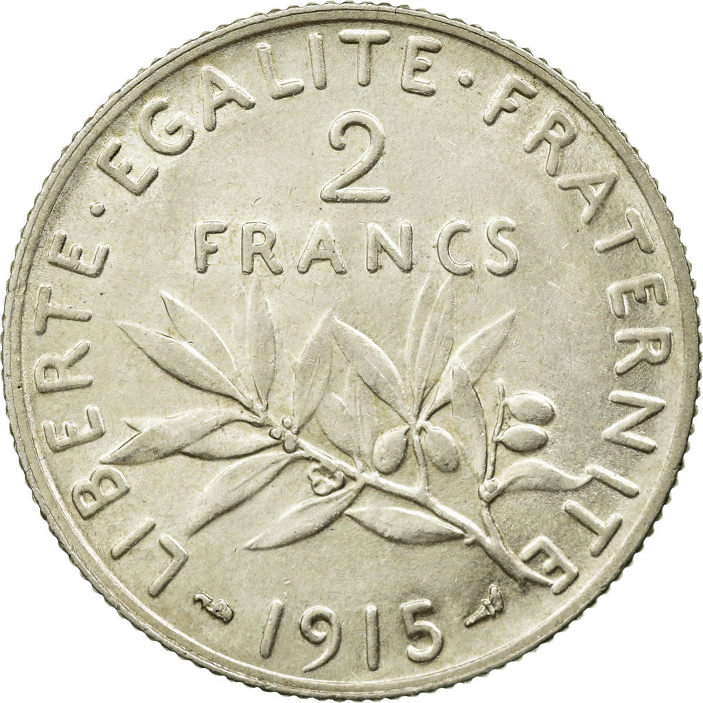 Coin, France, Semeuse, 2 Francs, 1915, MS(60-62), Silver, KM:845.1, Gadoury:532