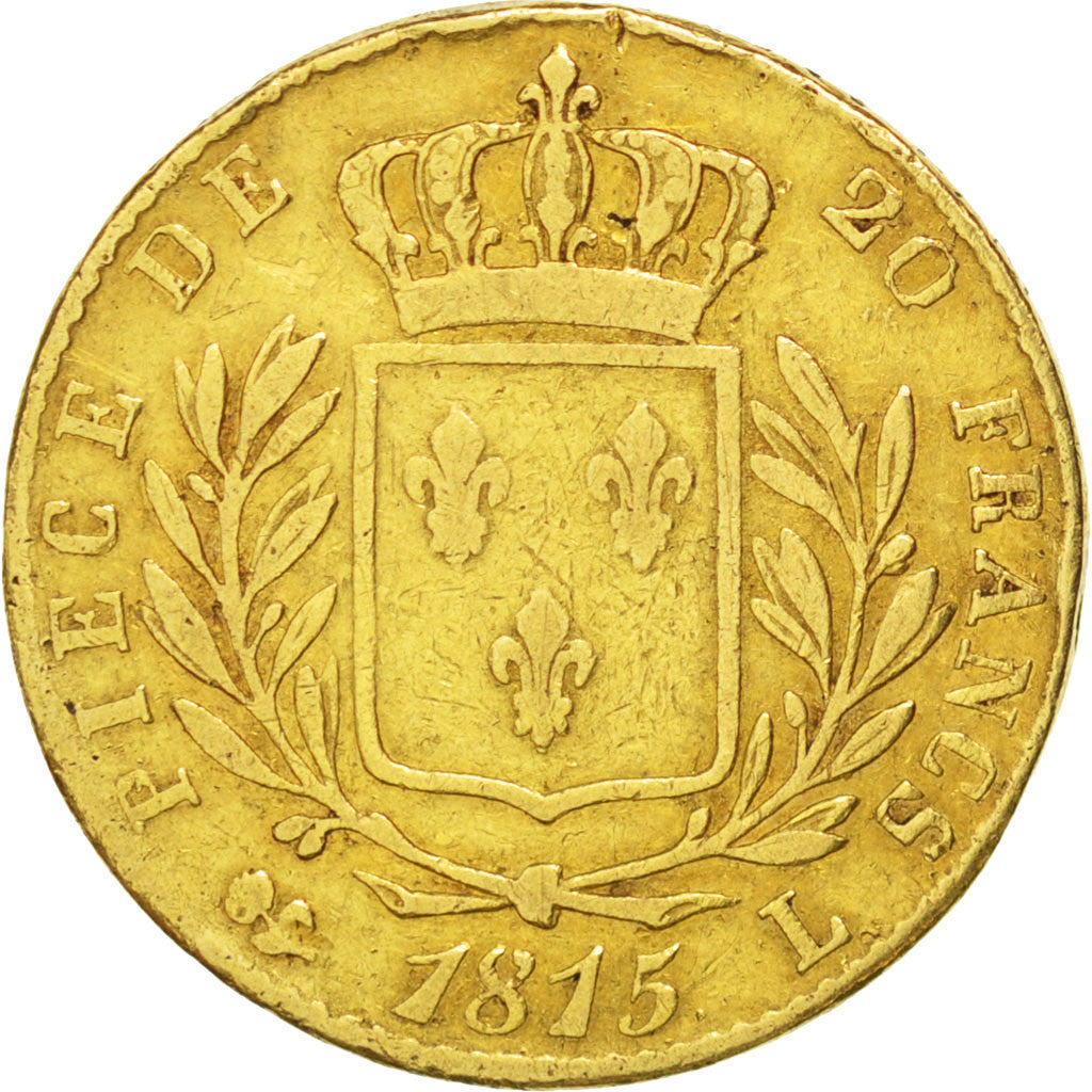 Moneda, Francia, Louis XVIII, Louis XVIII, 20 Francs, 1815, Bayonne, BC+, Oro